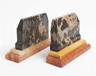 0435 Italian Art Deco Specimen Marble Bookends, Pair