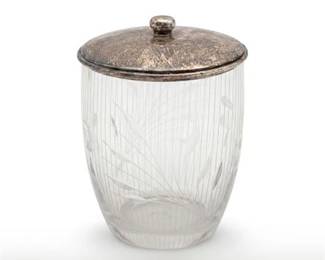 0676 Webster Sterling Lid Etched Glass Covered Jar