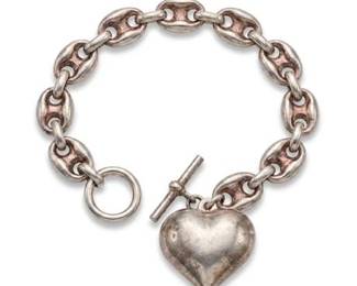 97 Sterling Silver Mariner Link Puffed Heart Toggle Bracelet