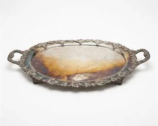 295 Silverplate TwinHandle Oval Footed Serving Tray