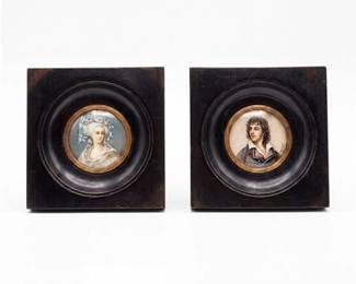 0227 Pair French Portrait Miniatures, Princesse de Lamballe  Merlin de Thionville