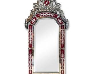 0661 Venetian Cranberry Glass Etched Floral Wall Mirror