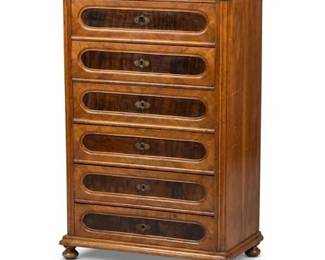 0335 Continental Walnut MarbleTop Chiffonnier, 6 Drawers