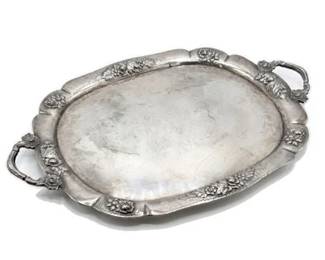 0222 Colossal Sterling Aztec Rose Silver Handled Tray  4,137 g  133.0 ozt