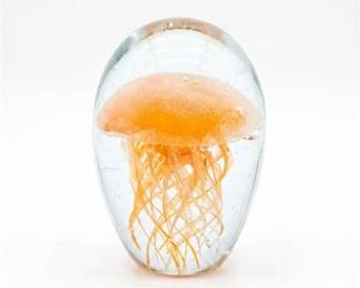0195 Art Glass Orange Jellyfish Paperweight