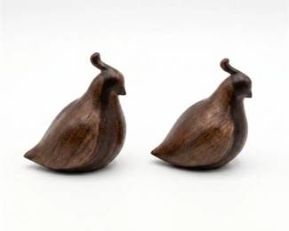 394 Carved Wood Quail Salt  Pepper Shakers, Signed
