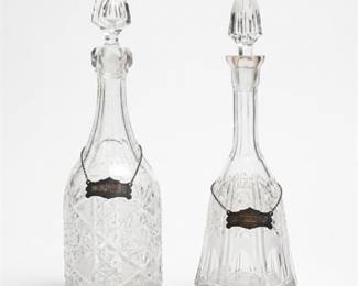American Brilliant Cut Glass Decanters with Liquor Tags