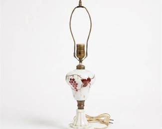 293 HandPainted Milk Glass Grape Motif Table Lamp