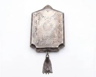 276 Engraved Silver Dance Compact Coin Purse w Tassel