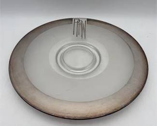 0308 Art Deco Silver Overlay Frosted Glass Monogram Plate
