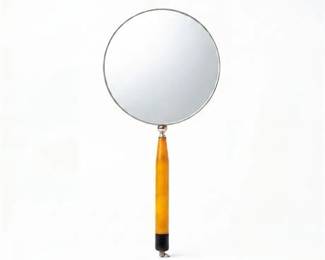 0226 Art Deco Amber Catalin FanDesign Hand Mirror