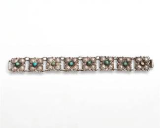 96 Mexican Silver Turquoise Filigree Link Bracelet