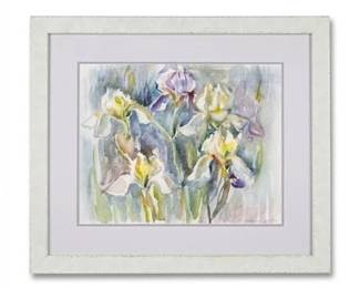 0725 V. Lutchaya Original Watercolor Irises, Framed