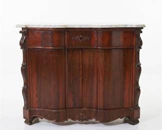 Victorian Rococo Revival Rosewood Marble-Top Cabinet