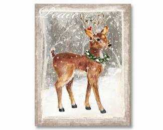 0728 Peace Christmas Deer  Wreath Canvas Wall Art