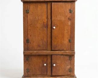 357 Primitive Pine Miniature FourDoor Cupboard