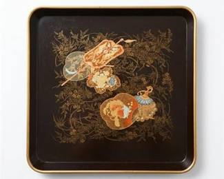 351 Japanese Black  Gold Lacquerware Serving Tray