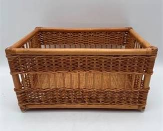 0521 Rattan Wicker Rectangular Storage Basket, Wood Base