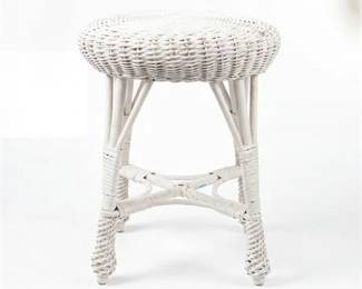 0201 White Painted Wicker Round Stool
