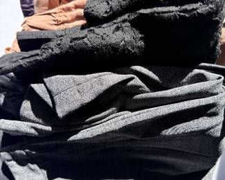 Various women’s pants, skirts, and other bottoms.