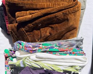 Various women’s pants, skirts, and other bottoms.