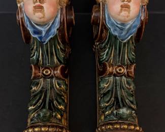 Pair 19 th Century Majolica Brackets