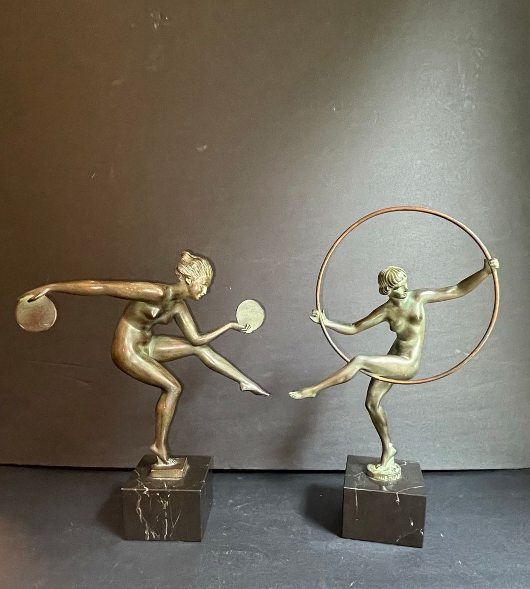 Art Deco Bronze Hoop Dancer Sculptures