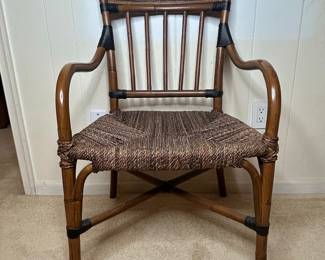 Vintage Tortoise Shell Bamboo Armchair with Woven Seat