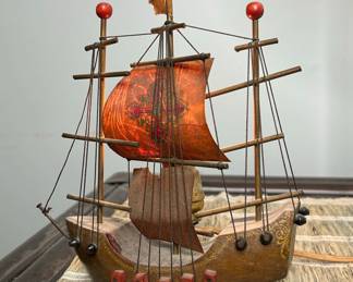 Vintage Wooden Ship Lamp