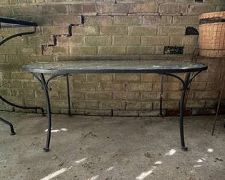 Vintage Wrought Iron Glass Top Oval Patio Table