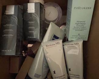 Estee Lauder Advanced Night Repair Synchronized Recovery Complex II, Perlier Black Rice Concentrated Booster Serum, and Perricone MD Neuropeptide Facial Cream