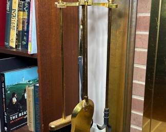 Vintage Brass Fireplace Tool Set with Black Marble Handles