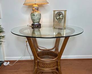 Vintage Rattan and Glass Round Dining Table