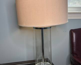Cylindrical Glass Table Lamp with Linen Shade