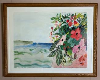 Watercolor Landscape with Floral Arrangement