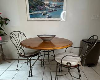 Ethan Allen Wrought Iron Bistro Chairs with Striped Cushions