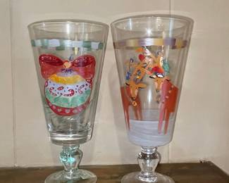 Hand-Painted Christmas Themed Footed Glasses