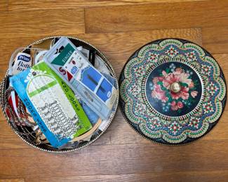 Vintage Floral Tin with Assorted Sewing Notions