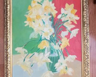 Daffodil Red and Green Oil Painting by Roland Richardson