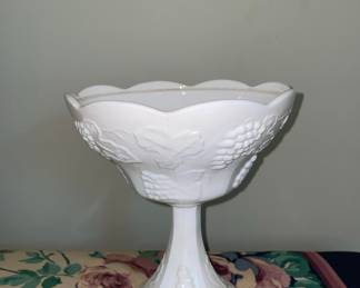 Indiana Glass Colony Harvest Grape Milk Glass Compote Dish