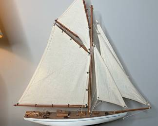 Wooden Model Sailboat Vtg