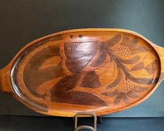 Vintage Hand Carved Wooden Serving Tray