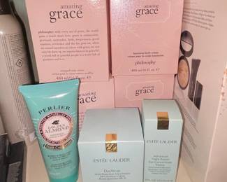 Philosophy Amazing Grace Whipped Body Crème & Luminous Body Crème, Perlier Golden Almond Youth Concentrate, Estee Lauder DayWear & Advanced Night Repair