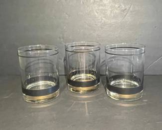 Vintage MCM Black and Gold Banded Double Old Fashioned Glasses
