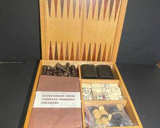 Wooden 5-in-1 Game Set (Backgammon, Chess, Dominoes, Cribbage, Checkers)