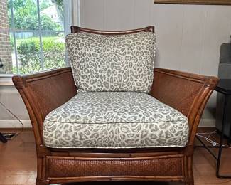 Rattan Armchair with Animal Print Upholstery
