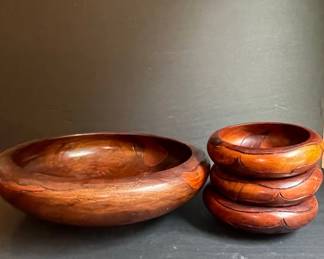 Carved Wooden Bowls - Possibly Hawaiian Koa or Monkey Pod Wood