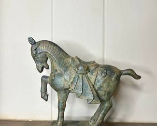 Vintage Cast Iron Tang Dynasty Style Horse Sculpture