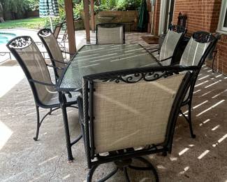Wrought Iron and Glass Top Dining Set