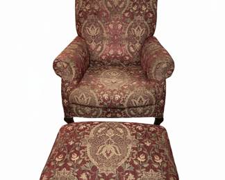 Traditional Upholstered Armchair and Ottoman Set